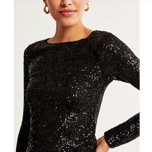 Abercrombie & Fitch Long-Sleeve Sequin Boatneck Top in Black- S